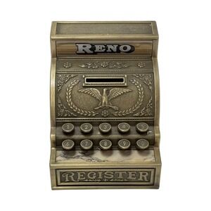 Vintage Reno Cash Register Piggy Bank Coin Bank Brass Color Eagle Hong Kong